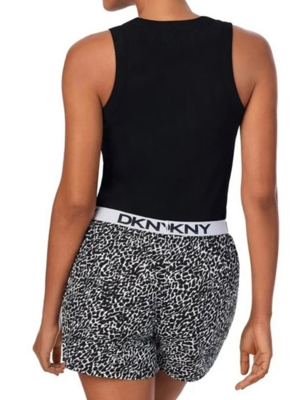 DKNY Black Tank with Black & White Animal Print Shorts